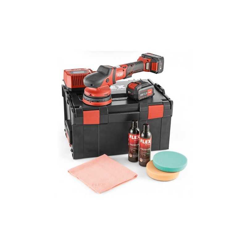 FLEX AKU XCE 8 125 18.0-EC/5.0 P-Set – akumulatorowa maszyna polerska z zestawem polerskim 18 V